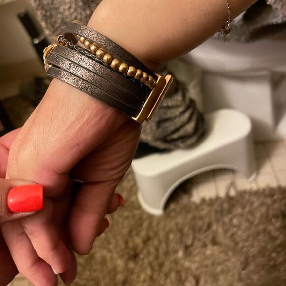 Saachi Optical Stacked Leather Boho Bracelet w/druzy smoky quartz magnetic - Picture 10 of 14